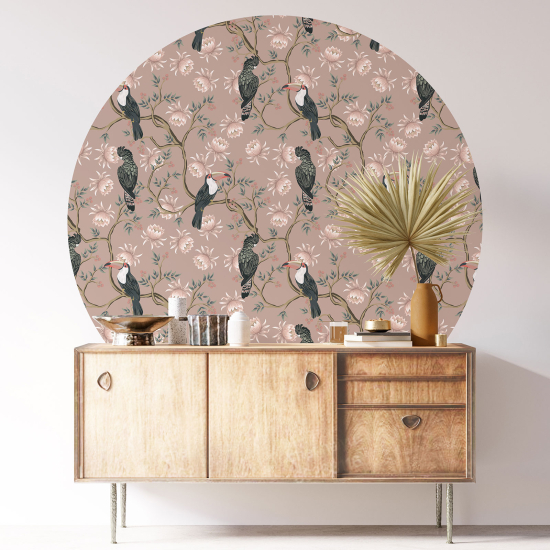 Vinilo Adhesivo Decorativo Redondo - Flores Pájaros