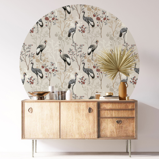 Vinilo Adhesivo Decorativo Redondo - Flores Pájaros