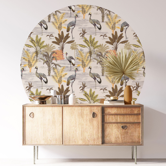 Vinilo Adhesivo Decorativo Redondo - Flores Pájaros