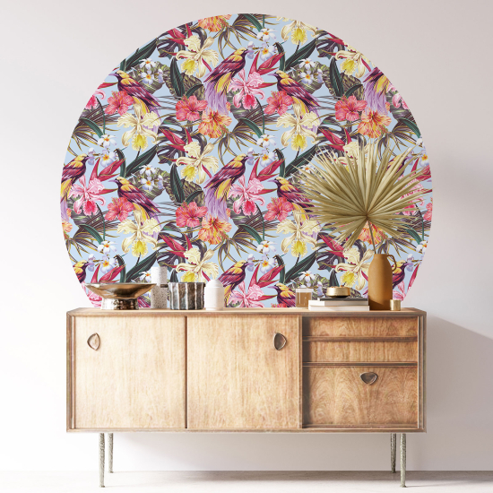 Vinilo Adhesivo Decorativo Redondo - Flores pájaros