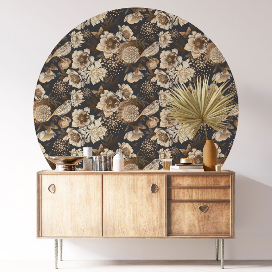Vinilo Adhesivo Decorativo Redondo - Flores pájaros