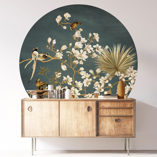 Vinilo Adhesivo Decorativo Redondo - Flores Pájaros