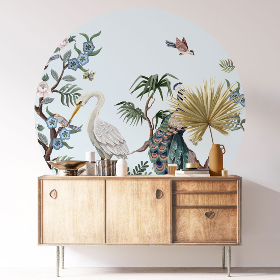 Vinilo Adhesivo Decorativo Redondo - Flores Pájaros