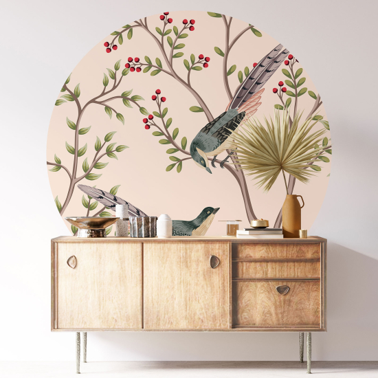 Vinilo Adhesivo Decorativo Redondo - Flores Pájaros