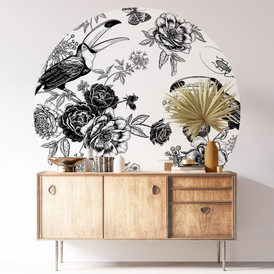 Vinilo Adhesivo Decorativo Redondo - Flores Tucán
