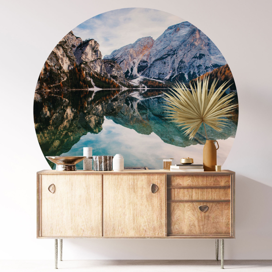 Vinilo Adhesivo Decorativo Redondo - Lago Montañas