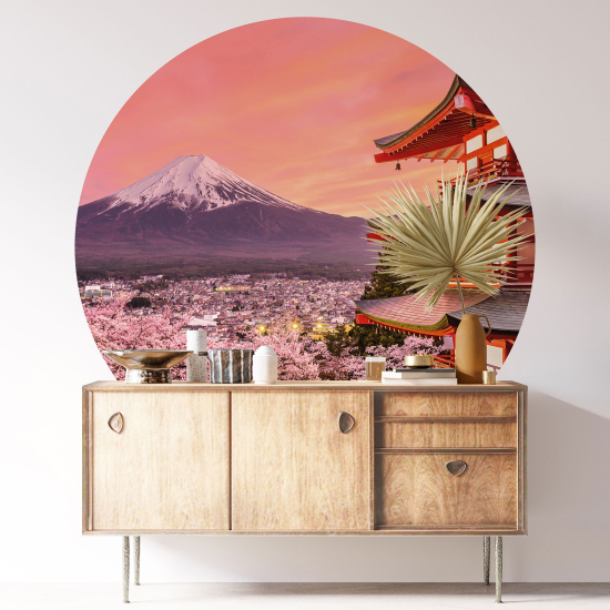 Vinilo Adhesivo Decorativo Redondo - Monte Fuji Japón