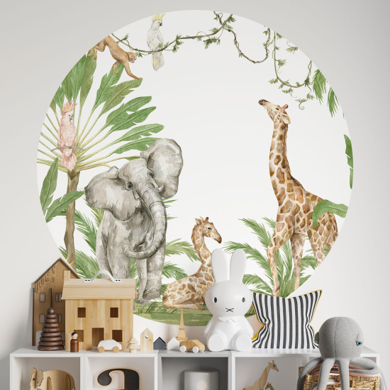 Vinilo Adhesivo Decorativo Redondo para niños - Infantiles - Animales de la Jungla