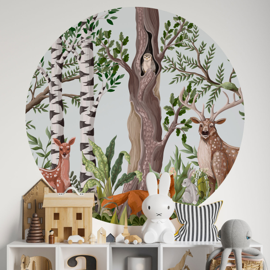 Vinilo Adhesivo Decorativo Redondo para niños - Infantiles - Animales del Bosque