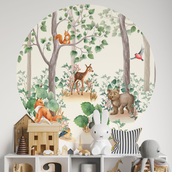Vinilo Adhesivo Decorativo Redondo para niños - Infantiles - Animales del Bosque