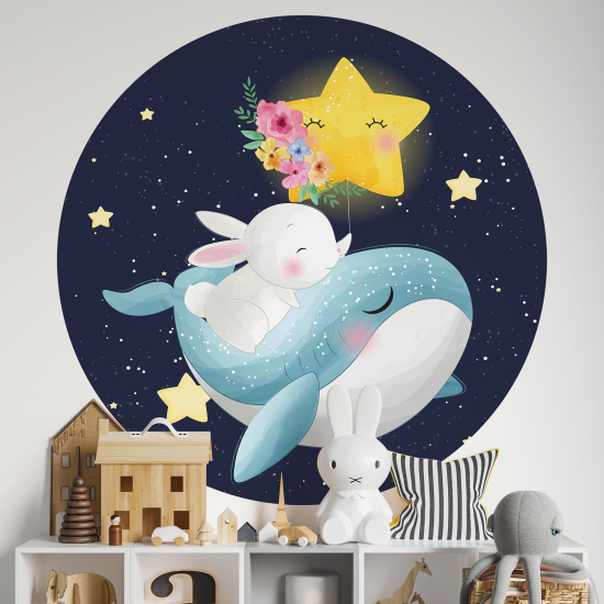 Vinilo Adhesivo Decorativo Redondo para niños - Infantiles - Conejo Ballena