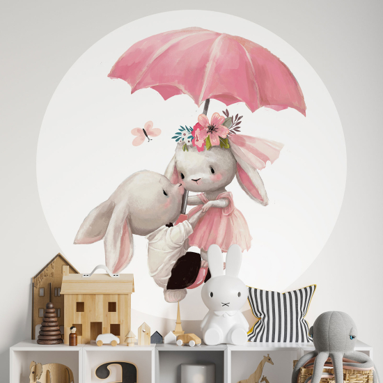 Vinilo Adhesivo Decorativo Redondo para niños - Infantiles - Conejos Paraguas