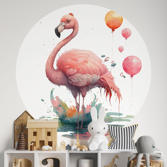 Vinilo Adhesivo Decorativo Redondo para niños - Infantiles - Flamenco rosa