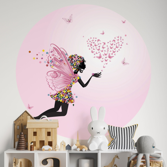Vinilo Adhesivo Decorativo Redondo para niños - Infantiles - Hada corazones mariposas