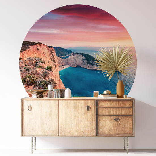 Vinilo Adhesivo Decorativo Redondo - Playa Navagio Grecia