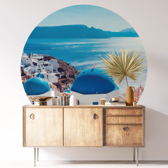 Vinilo Adhesivo Decorativo Redondo - Santorini Grecia