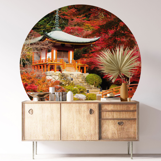 Vinilo Adhesivo Decorativo Redondo - Templo Japonés