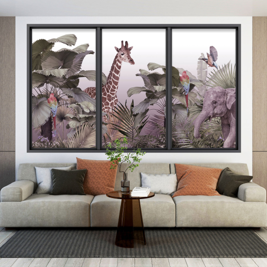 Vinilo Adhesivo Decorativo trampantojo 3D - Animales de la jungla