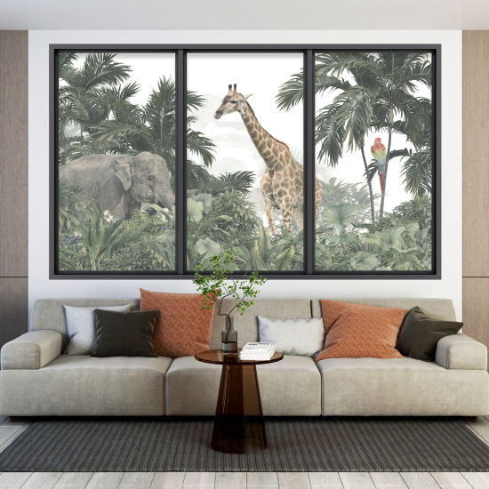 Vinilo Adhesivo Decorativo trampantojo 3D - Animales de la jungla