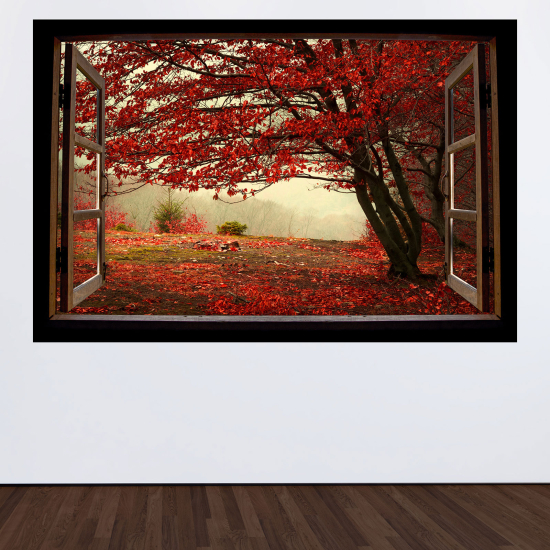 Vinilo Adhesivo Decorativo trampantojo 3D - Árbol hojas rojas