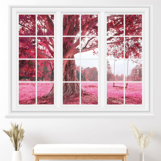 Vinilo Adhesivo Decorativo trampantojo 3D - Árbol hojas rosas