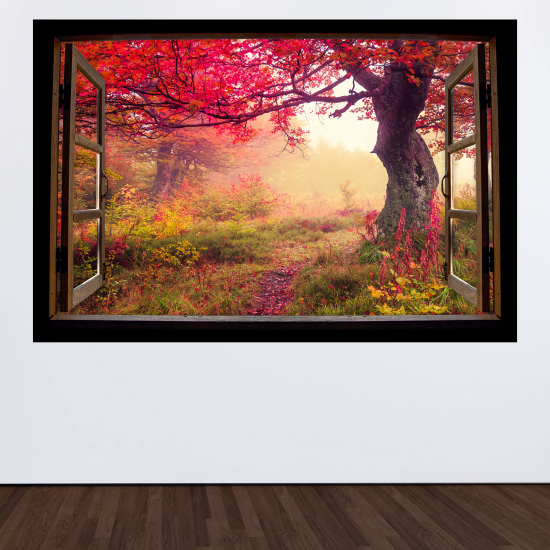 Vinilo Adhesivo Decorativo trampantojo 3D - Árboles hojas rojas