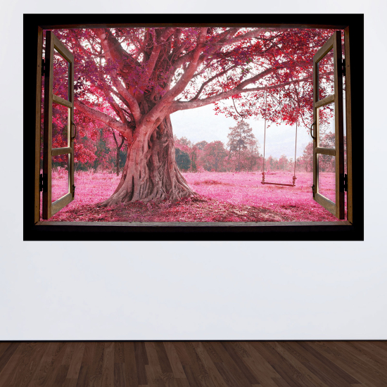 Vinilo Adhesivo Decorativo trampantojo 3D - Árboles hojas rosas