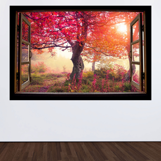 Vinilo Adhesivo Decorativo trampantojo 3D - Árboles hojas rosas