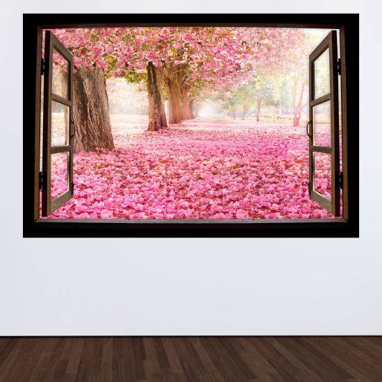 Vinilo Adhesivo Decorativo trampantojo 3D - Árboles y flores rosas