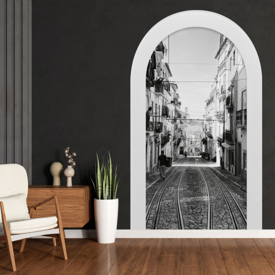 Vinilo Adhesivo Decorativo trampantojo 3D - Calle tranvía
