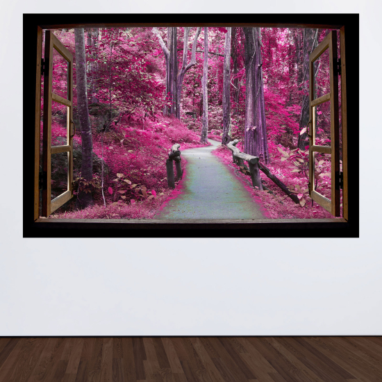 Vinilo Adhesivo Decorativo trampantojo 3D - Camino árboles rosas