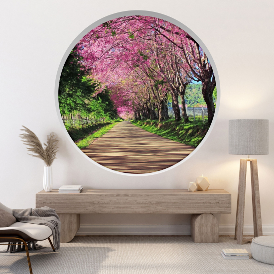 Vinilo Adhesivo Decorativo trampantojo 3D - Camino bosque florecido