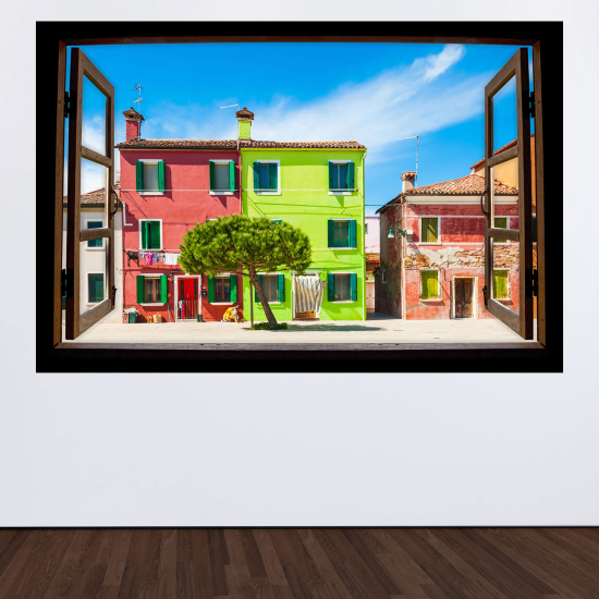Vinilo Adhesivo Decorativo trampantojo 3D - Casas coloridas