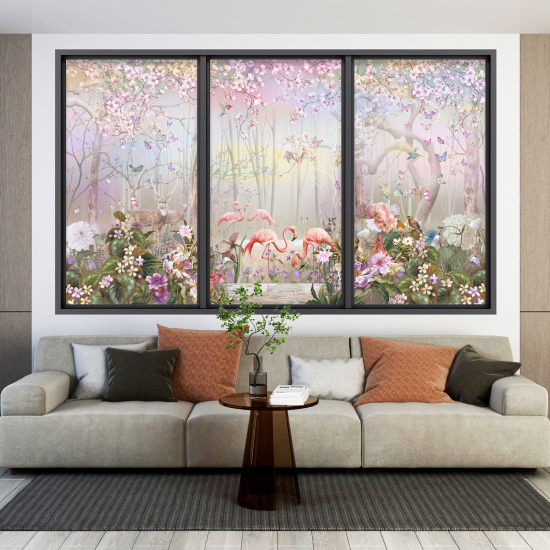 Vinilo Adhesivo Decorativo trampantojo 3D - Flamencos Rosados