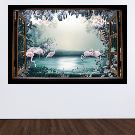 Vinilo Adhesivo Decorativo trampantojo 3D - Flamencos rosas