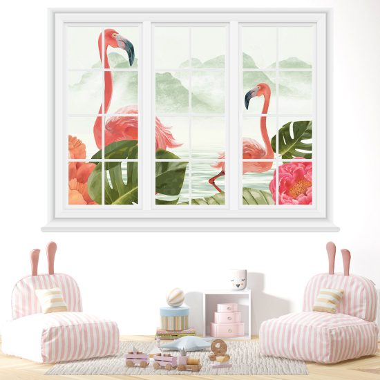 Vinilo Adhesivo Decorativo trampantojo 3D - Flamencos rosas