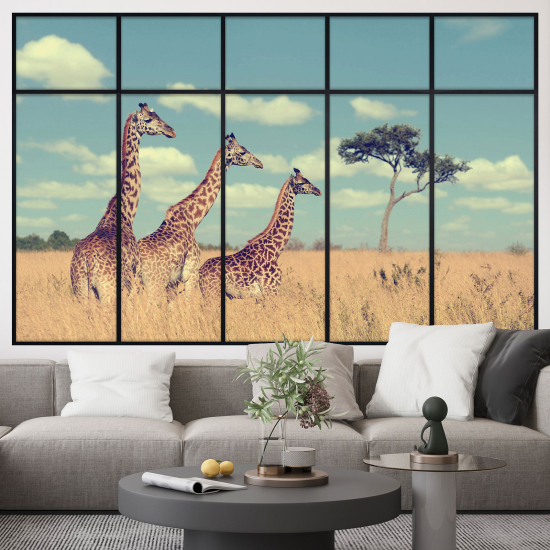 Vinilo Adhesivo Decorativo trampantojo 3D - Jirafas Sabana