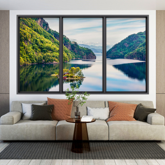 Vinilo Adhesivo Decorativo trampantojo 3D - Lago Montañas