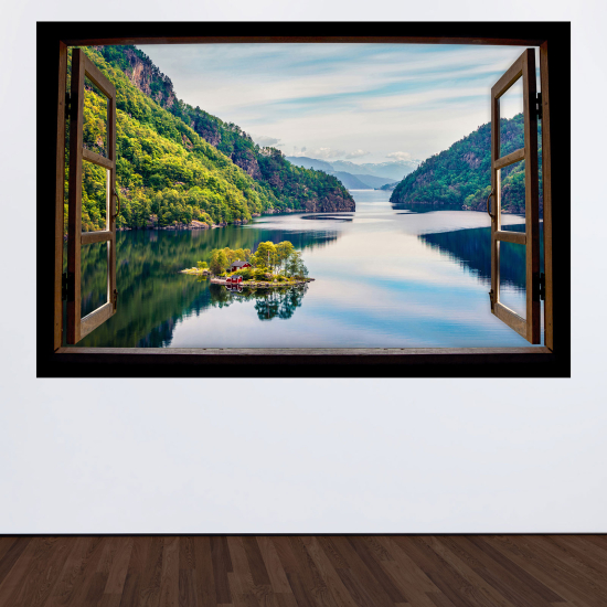 Vinilo Adhesivo Decorativo trampantojo 3D - Lago Montañas