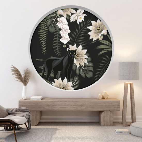 Vinilo Adhesivo Decorativo trampantojo 3D - Pantera flores