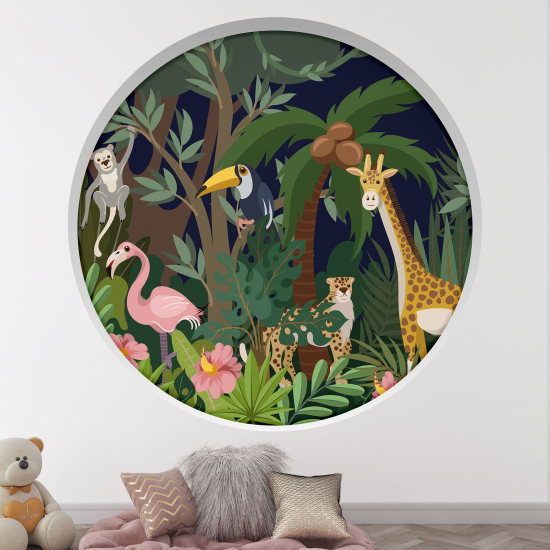 Vinilo Adhesivo Decorativo trampantojo 3D para niños - Infantil - Animales de la jungla