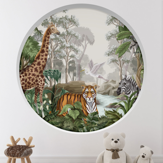 Vinilo Adhesivo Decorativo trampantojo 3D para niños - Infantil - Animales en la Selva