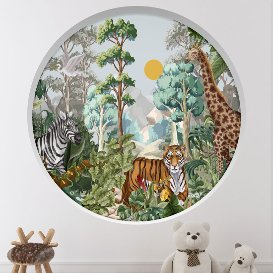 Vinilo Adhesivo Decorativo trampantojo 3D para niños - Infantil - Animales en la Selva