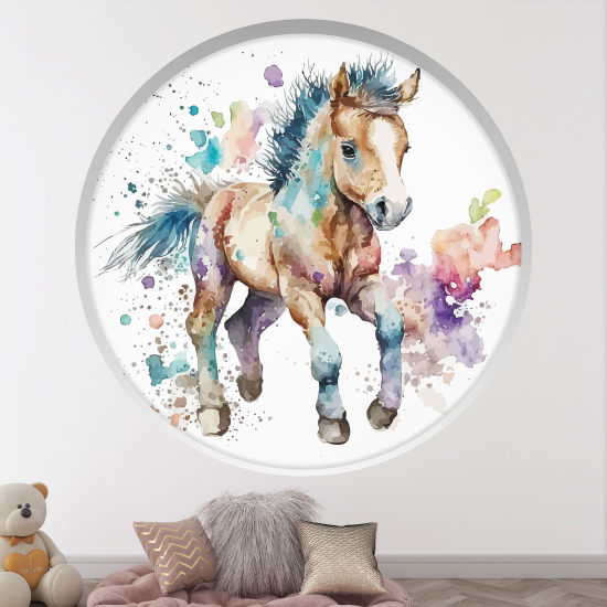 Vinilo Adhesivo Decorativo trampantojo 3D para niños - Infantil - Caballo colorido