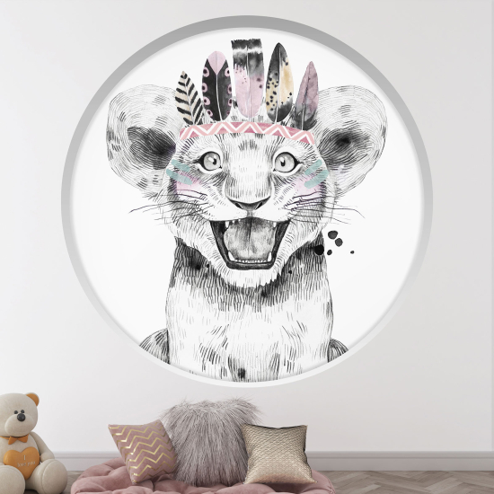 Vinilo Adhesivo Decorativo trampantojo 3D para niños - Infantil - Cachorro de león indio