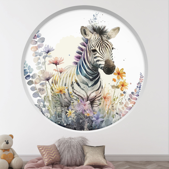 Vinilo Adhesivo Decorativo trampantojo 3D para niños - Infantil - Cebra flores