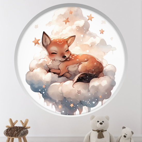 Vinilo Adhesivo Decorativo trampantojo 3D para niños - Infantil - Cervatillo en las nubes