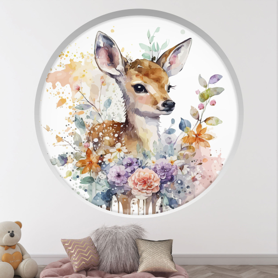 Vinilo Adhesivo Decorativo trampantojo 3D para niños - Infantil - Cervatillo flores