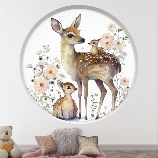 Vinilo Adhesivo Decorativo trampantojo 3D para niños - Infantil - Cervatillo y sus crías