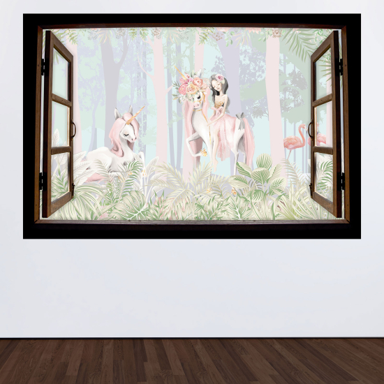 Vinilo Adhesivo Decorativo trampantojo 3D para niños - Infantil - Chica y unicornios
